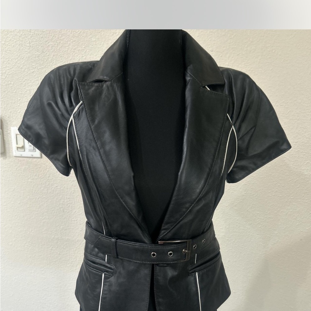 bebe Black Leather Jacket with Belt
